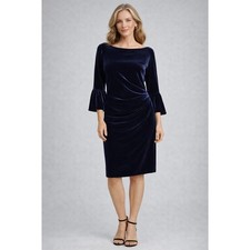 Eliza J Navy Blue Velvet Bodycon Dress Size 14 | Bell Sleeve Cocktail