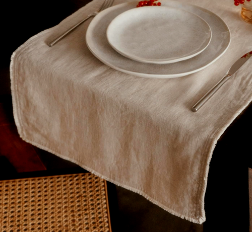 Mespoir Living Tischläufer aus 100 % Leinen 40×180 cm, Doppellagig, mit fransen Mespoir Living Tischläufer aus 100 % Leinen 40×180 cm, Doppellagig, mit fransen