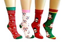 HOLIDAY Crew Socks WOMEN'S 9-11 Reindeer, Candy Canes, Santa Christmas SET of 4
