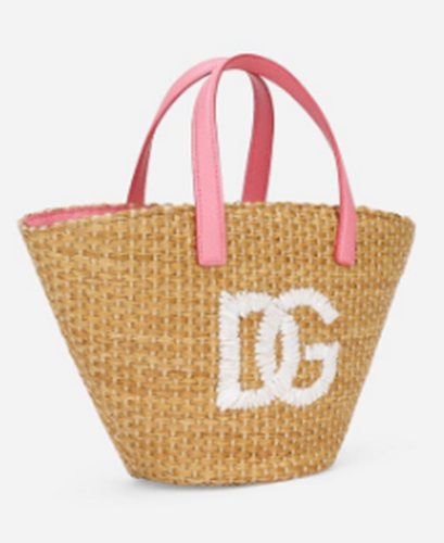 $595. Bolso de Mano Dolce & Gabbana Niños Niña Logo Bordado Rafia Rosa Natural - Imagen 5 de 7