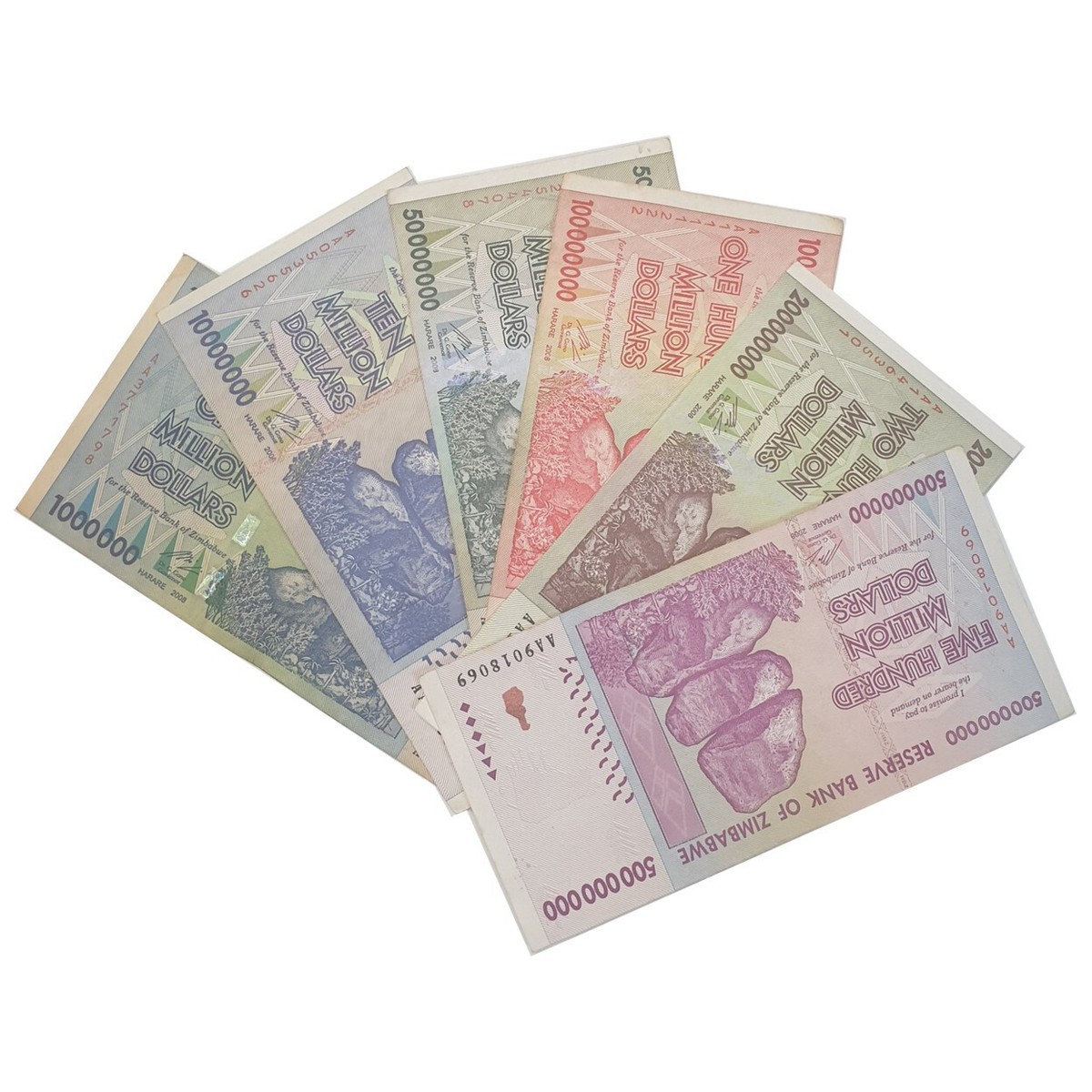 Zimbabwe 1 to 500 Million Dollars Set of 6 Banknotes 2008 Used Circulated  F-VF | eBay UK