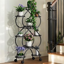 9 Tray Vertical Metal Plant Stand Rack Moveable Plant Shelf Double-heart Pattern