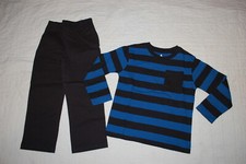 Boys Outfit BLUE BLACK STRIPE L/S T-SHIRT Casual Woven Pull On Pants SIZE 6