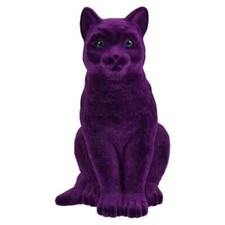 Sitting Flocked Green-Eyed Purple Cat