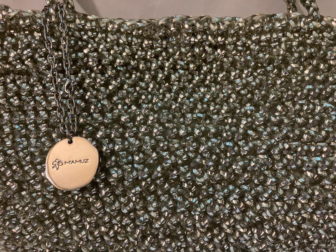 From Japan MAMUZ Designer Shoulder Bag Wirebag Silver Shiny