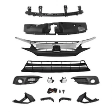 14PC For 2016-2018 Civic Front Grille Radiator Cover Fog Lights Bumper Brackets