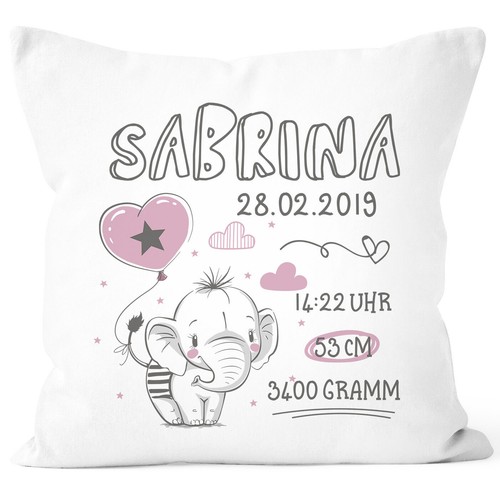 personalisierbares Kissen zur Geburt Elefant Geburtskissen Geschenk Geburt - Picture 3 of 3
