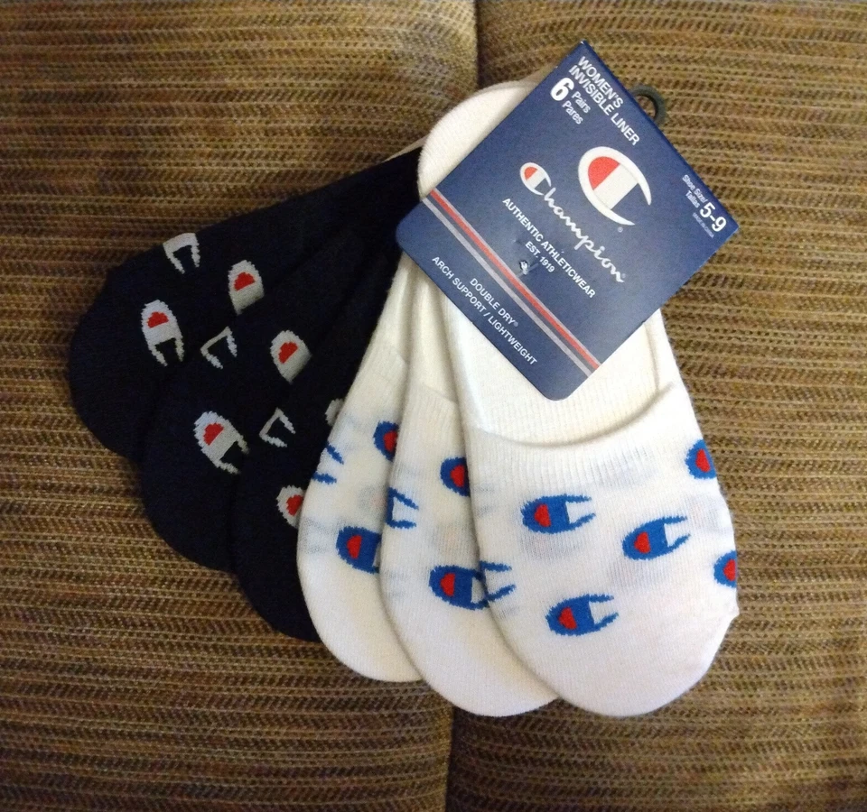 Champion Mujer 6-Pk. Calcetines Invisibles Forro Logo Negro/Blanco - ¡¡ENVÍO GRATUITO!!! Foto 2 de 4