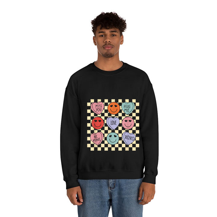 Retro Groovy Valentines Day Dress Hearts Happy Face Graphic Sweatshirt |  eBay