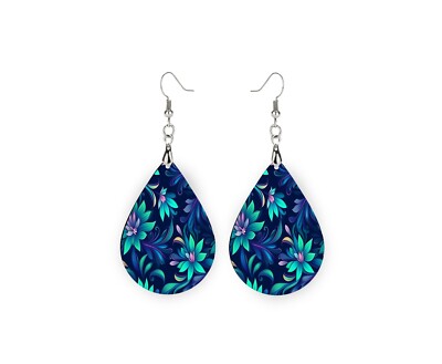 Wanda Floral Wood Dangle Teardrop Print Earrings Jewelry