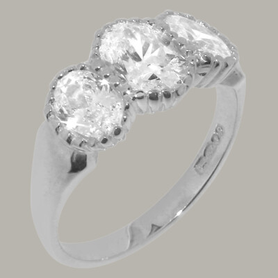 925 Sterling Silver Cubic Zirconia Womens Trilogy Ring - Sizes J to Z