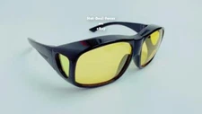 POLARIZED SUNGLASSES with SIDE SHIELDS black frame YELLOW NIGHT DRIVING LENS 