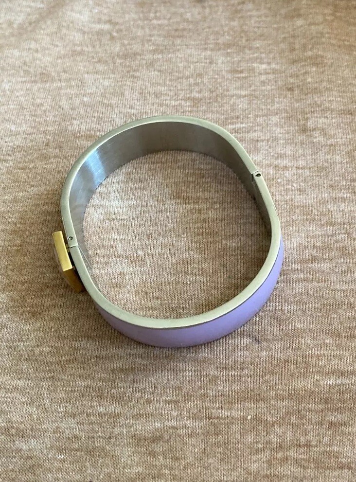 Rustic Cuff Bracelet Hinged Lavender Silver Tone … - image 2