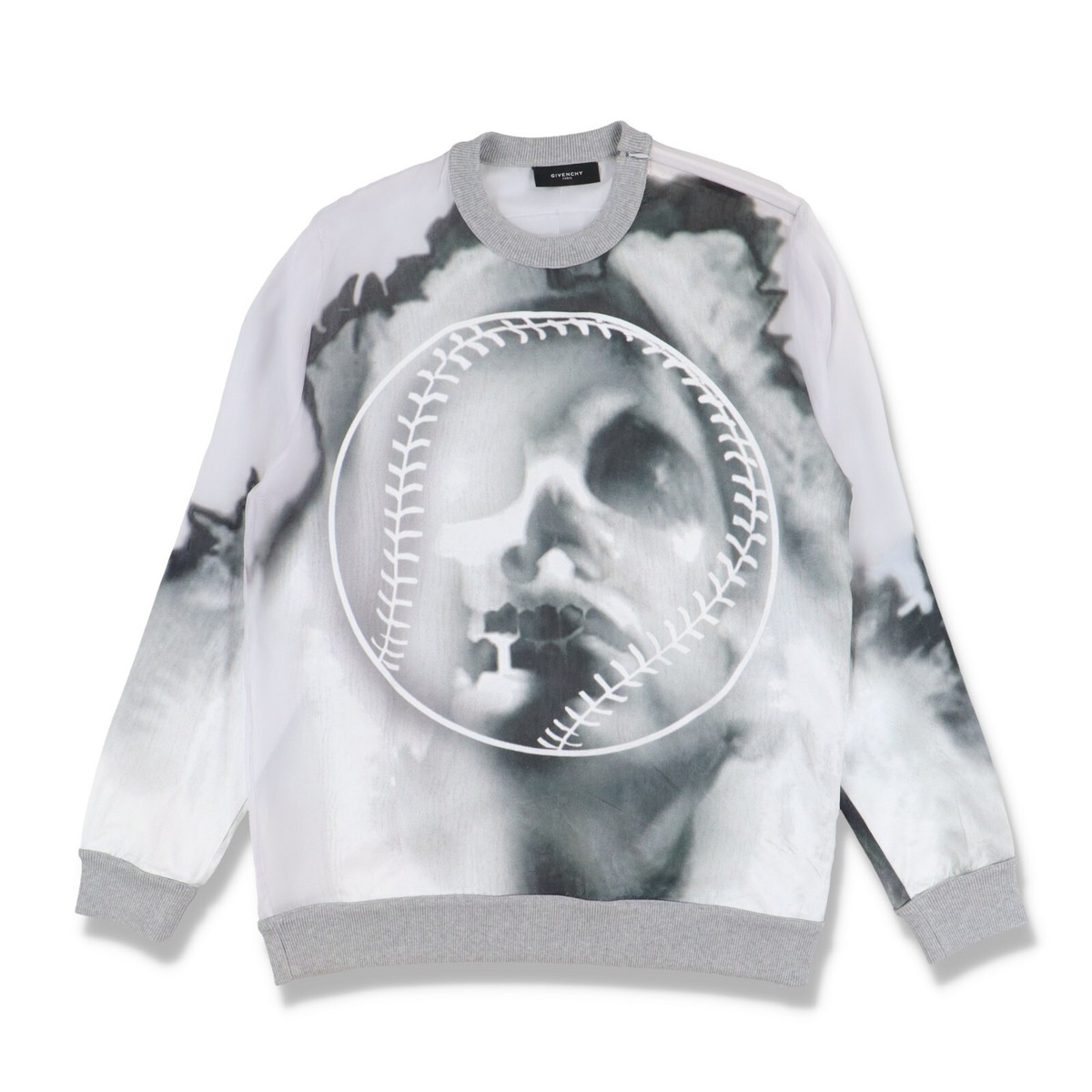 Givenchy Grey Runway Baseball Skull Organza Silk Sweatshirt Size M FW13  $2580