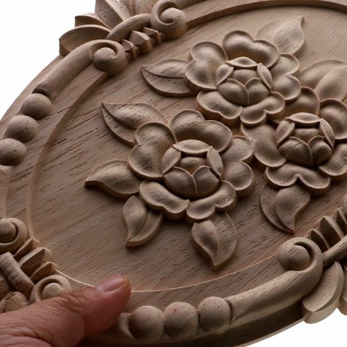 Unique Floral Wood Carved Appliques Frame Wooden Figurines Furniture Decoration - Picture 8 of 47