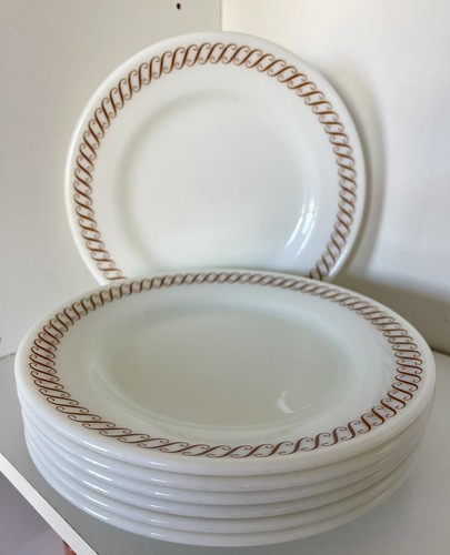 7 Pyrex Corning 703 Regency Brown Scrolls 9” Lunch Diner Plate MULTI ...