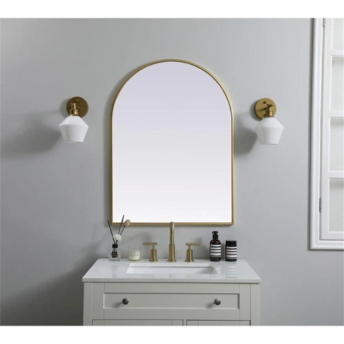Elegant Decor Ayra 27x36" Arch Modern MDF Wood/Iron Mirror in Brass - Picture 7 of 9