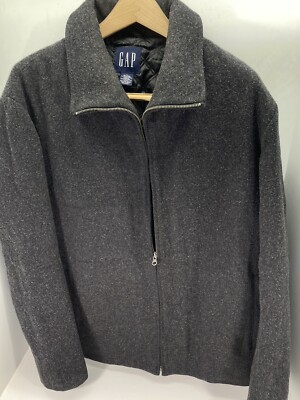 Gap Coat Jacket Men Size Large Wool Blend Full Zip Gray Quilted Lined VTG Y2K