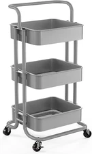 3 Tier Mesh Utility Cart,Rolling Metal Organization Cart-Handle & Lockable Wheel