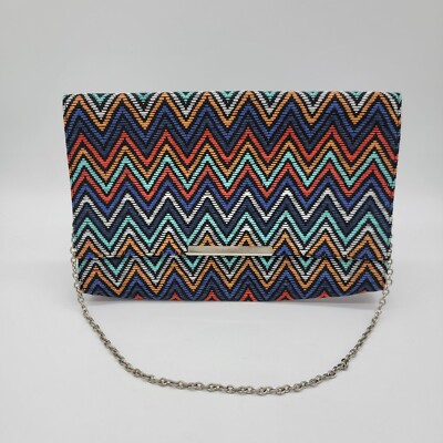 Jessica McClintock Bag Colorful Chevron Pattern Clutch Night Out Party Chain