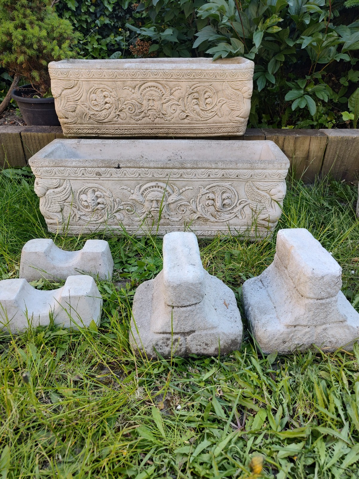 Two Matching Vintage Stone Garden Planters Pots eBay