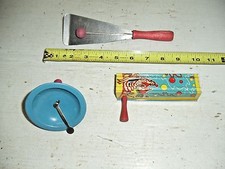 Lot Old Vintage Tin Party Girl Mardi Gras New Year's Eve Clapper Noisemaker Toy