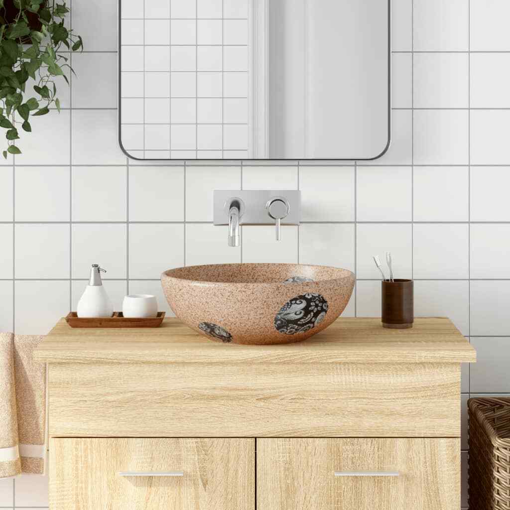 Countertop Basin Brown and Blue Round Φ41x14 cm Ceramic