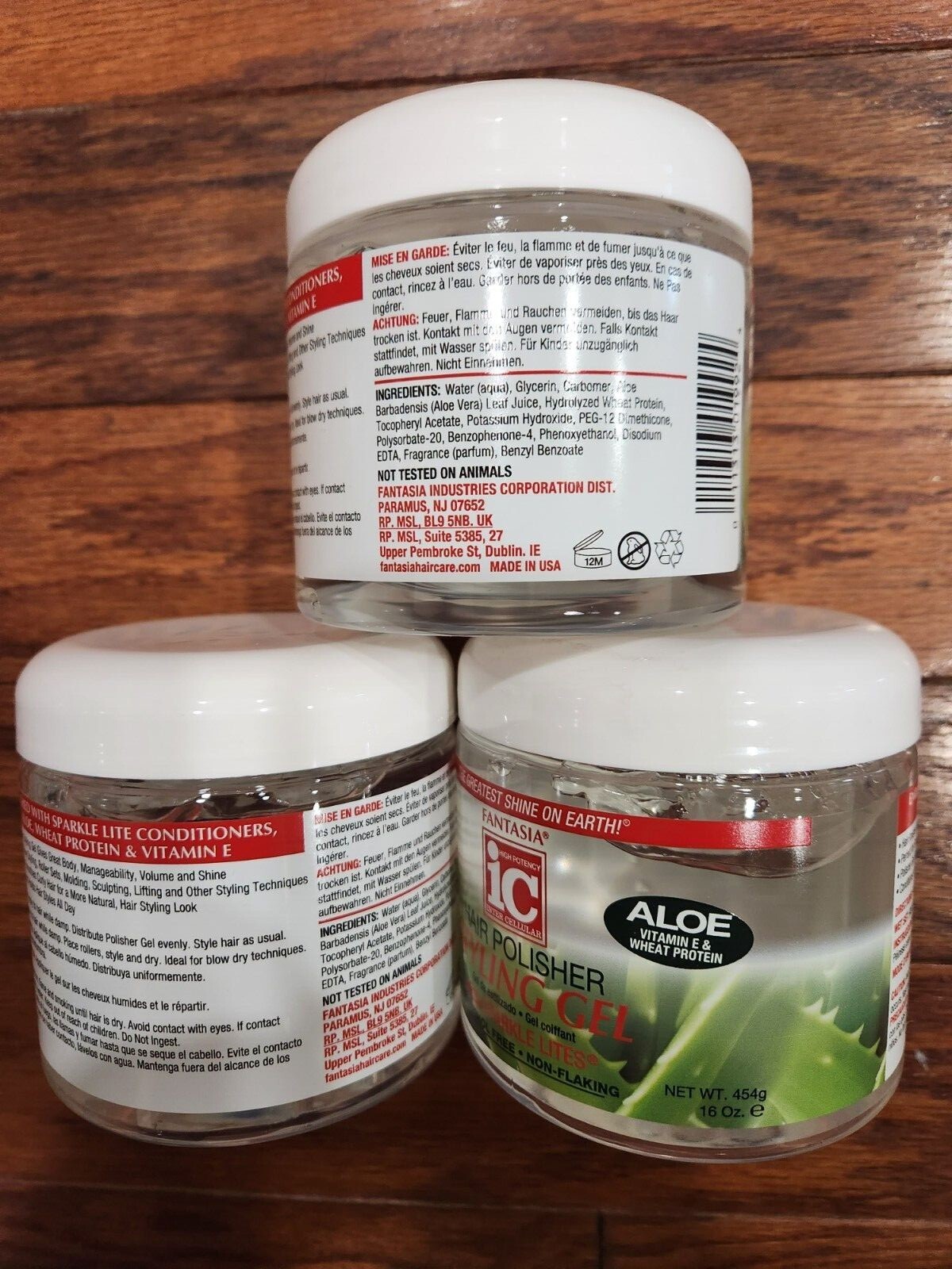 3 IC FANTASIA HAIR POLISHER STYLING GEL WITH ALOE VITAMIN E & WHEAT PROTEIN 16 O