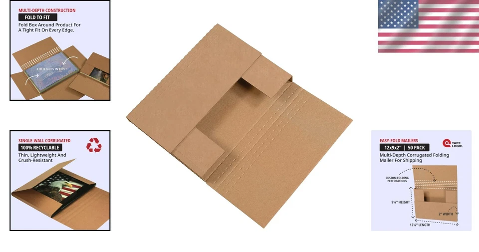 Recyclable Kraft Easy-Fold Mailers, 50 Pack, Perfect for Shipping and Moving - Image 2 of 4