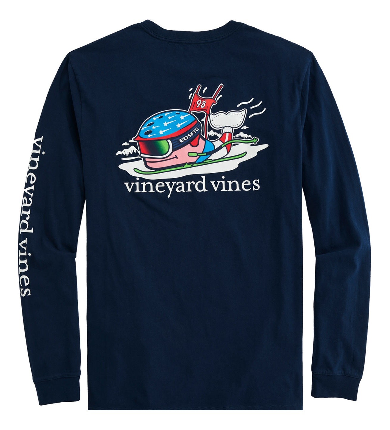 RARE Vineyard Vines Cotton Ski Whale Pocket T-Shirt Blue L/S Tee