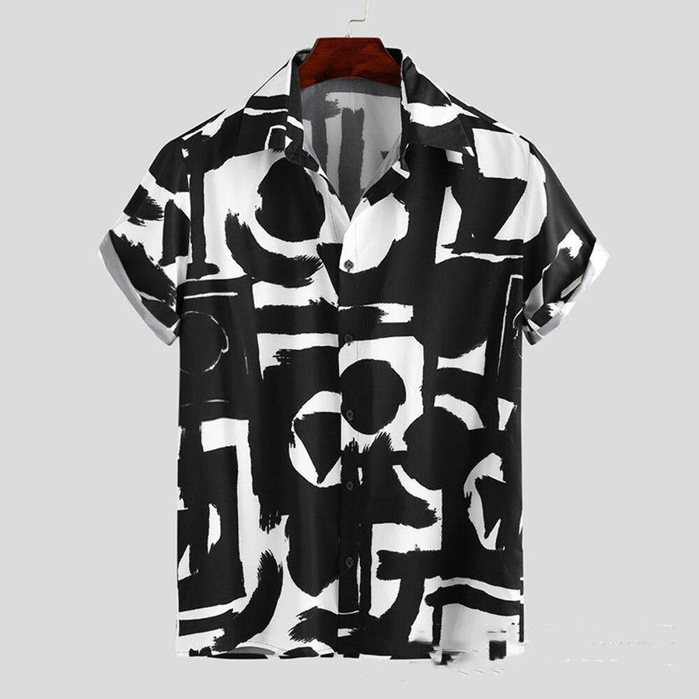 Men’s Short Sleeve Summer Street Print Casual Blended Fabric Shirt