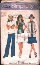 6222 Vintage Simplicity SEWING Pattern Misses Topper Top Skirt Pants Stretch 14