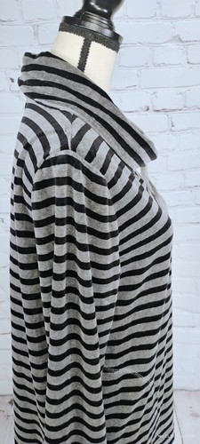T by Talbots Gray Velour Black Striped Sweatshirt Cowl Neck Drawstring Pockets L - Picture 8 of 18