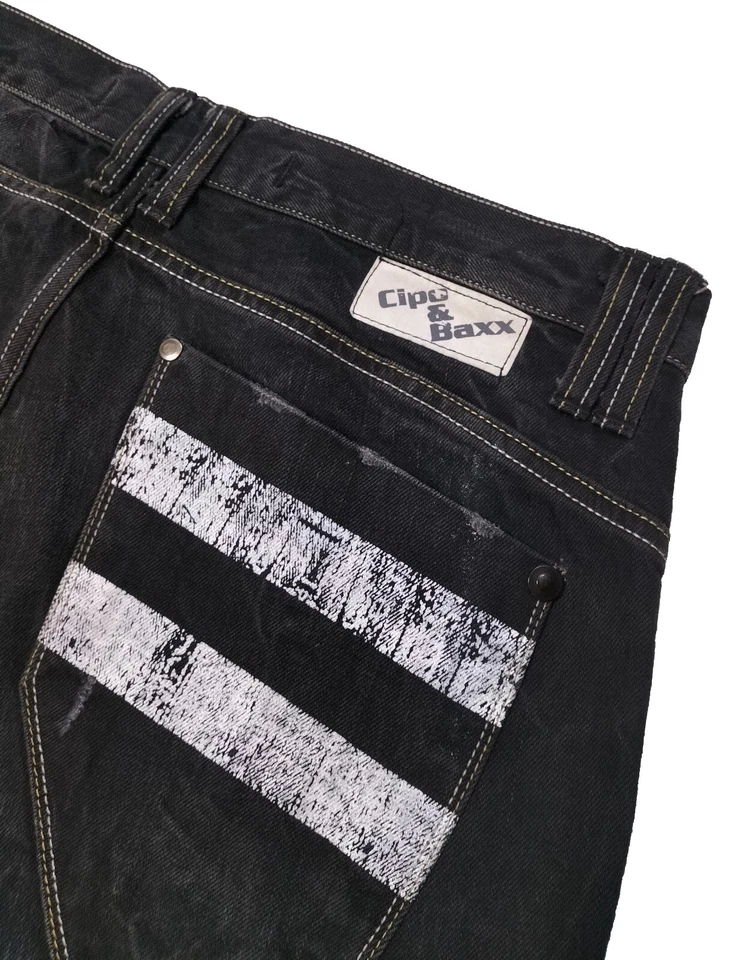 Pantalones Cortos Cipo & Baxx Para Hombre Negros Jeans Cortos Cintura Modificada Talla 33 En Algodón Raro Foto 3 de 4