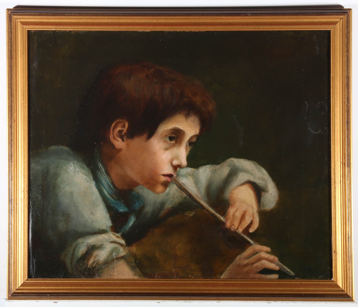 Early 20th Century Oil Boy With A Tin Whistle