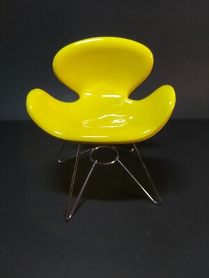 Miniature Eames Swan neck Ceramic Chair Yellow Collectible Retro 5 inches Tall