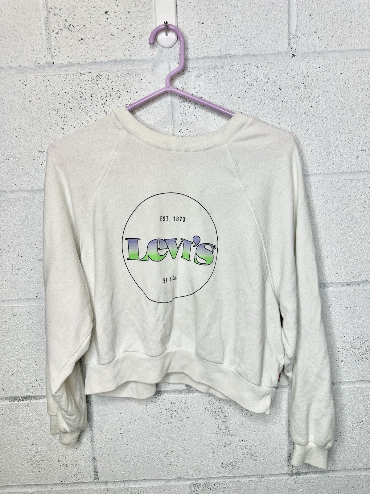 Levi's Cropped Graphic-Print Crew Neck Sweatshirt White Size Small Women's
