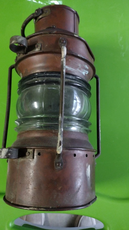VTG LARGE Nautical Brass Copper Glass Ship Lantern Light - Image 2 of 4