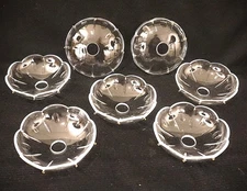 7  Vtg Cut Crystal Bobeches  5" , Lamp / Chandelier Part, 8 Pin Holes