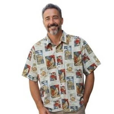 (S) Vintage Pierre Cardin Mens XXL Tropical Postcard Cotton Button Down Shirt