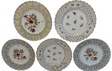 5 Meissen Dresden Germany Reticulated Plates 7  Hand Painted Flower Gold Accents