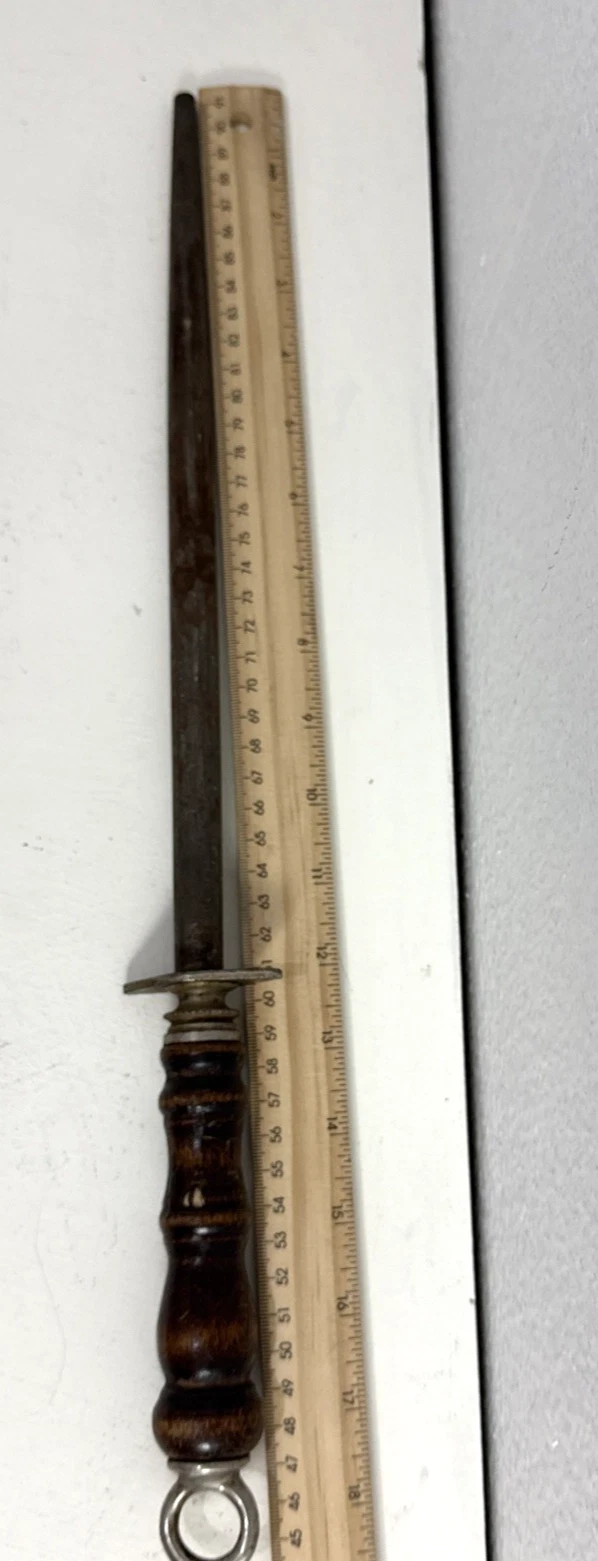 Vtg Knife Cutlery Sharpener Rod Honing Wood Steel 18”