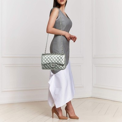 Chanel Metallic Mint Green Quilted Leather Jumbo Classic Double