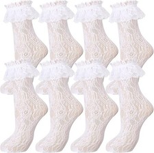 4 Pairs Lace Ruffle Frilly Socks for WomenLace Ankle Socks with Bow Ruffle Socks