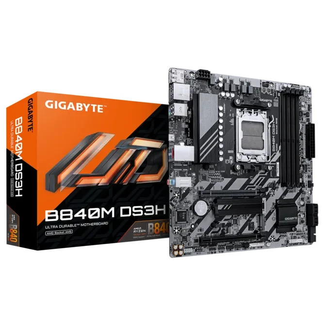 GIGABYTE B840M DS3H Motherboard - AMD Ryzen 9000 CPUs up to 8200MHz DDR5