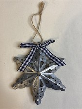 Galvanized Metal Snowflake Christmas Tree Rustic Country Ornament 4.5"x4"