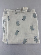 Aden  Anais Muslin White Blue Elephant Baby Receiving Swaddle Blanket