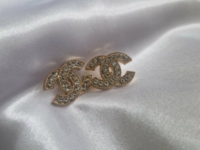 KONVOLUT 2 GOLD CHANEL KNÖPFE MIT KRISTALLEN 22mm x 14mm