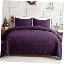 Quilts Queen Size, 3-Piece Soft Lightweight Modern Queen 96"x90" Deep Purple