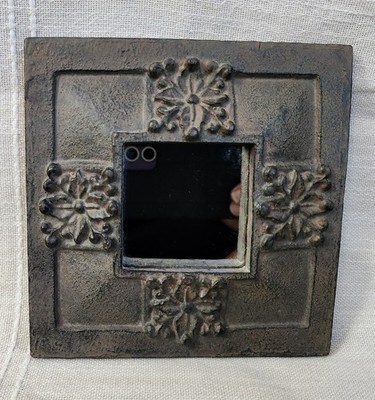 Vintage Look Wall Mirror Embossed Ornate Rustic Square 6''